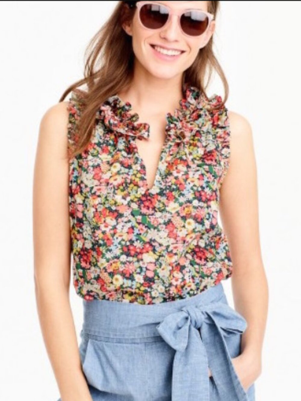 J. Crew Liberty of London Floral Ruffle Neck Blouse - Picture 2 of 7